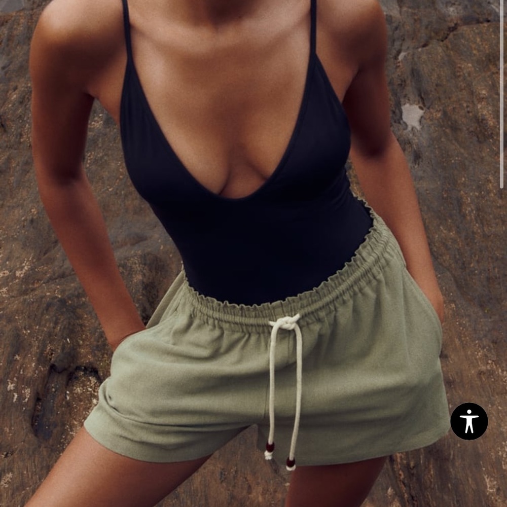 Zara Drawstring Elastic Waistband Shorts Army Green